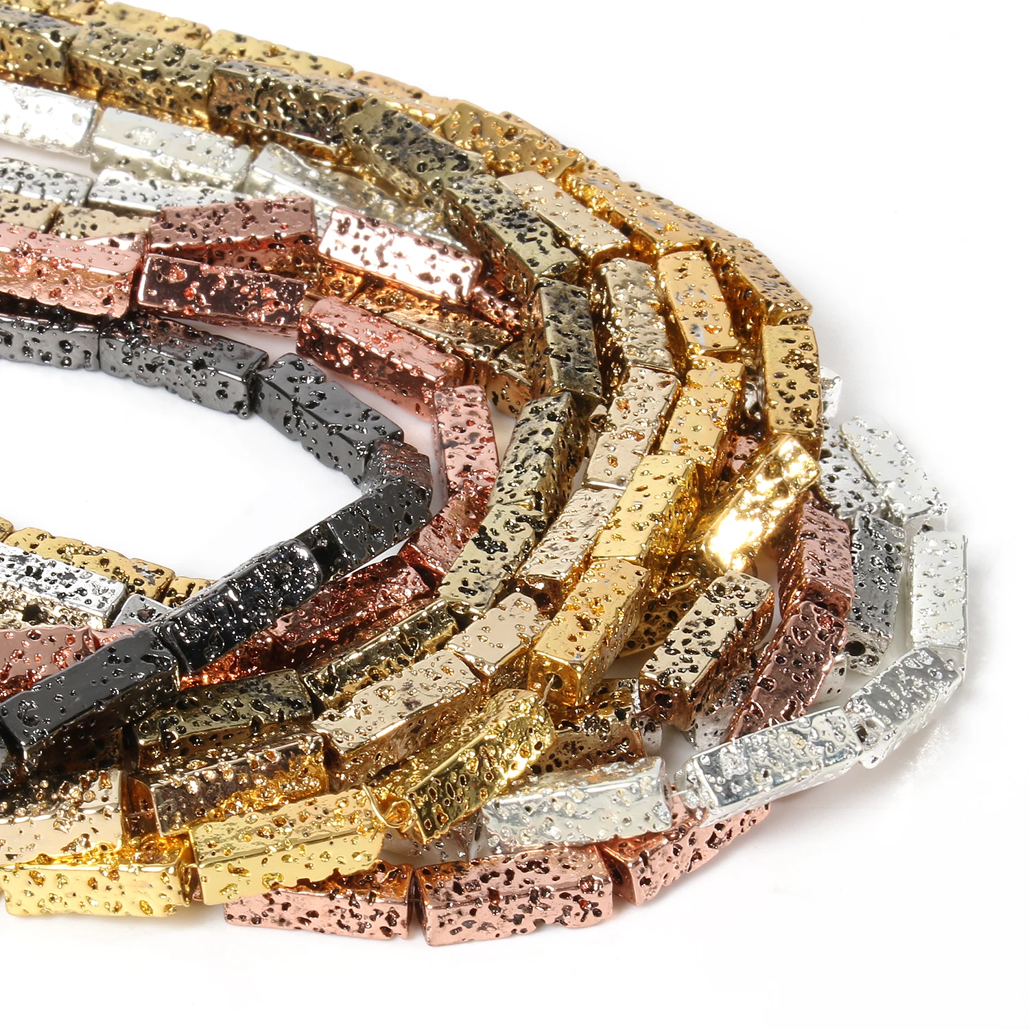 

Rectangle Shape 4x13mm Natural Lava Stone Gold Silver Plating Volcanic Rock Beads DIY Beads for Jewelry Making Gift Bracelets