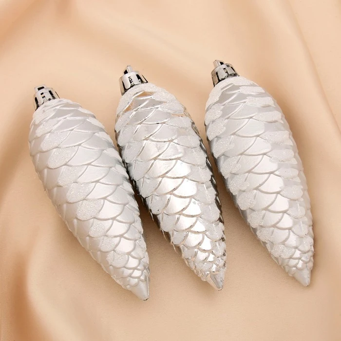 Украшение ёлочное &quotСнежная шишка&quot (набор 6 шт) 12 см серебро 4192990|Кулоны и