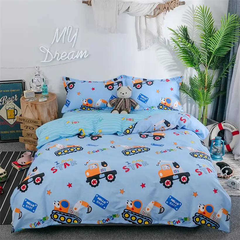 

Trucks Tractors Cars Airplane printed Boys Blue Duvet cover Bed Sheet Set Pillowcase 100%Cotton Twin Queen size Bedding set