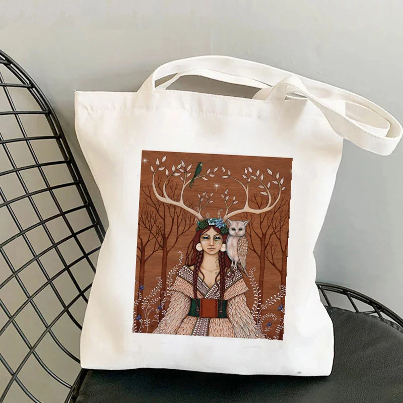 

2021 Shopper Wood Witch personality Printed Tote Bag women Harajuku shopper handbag girl Shoulder shopping bag Lady Canvas Bag