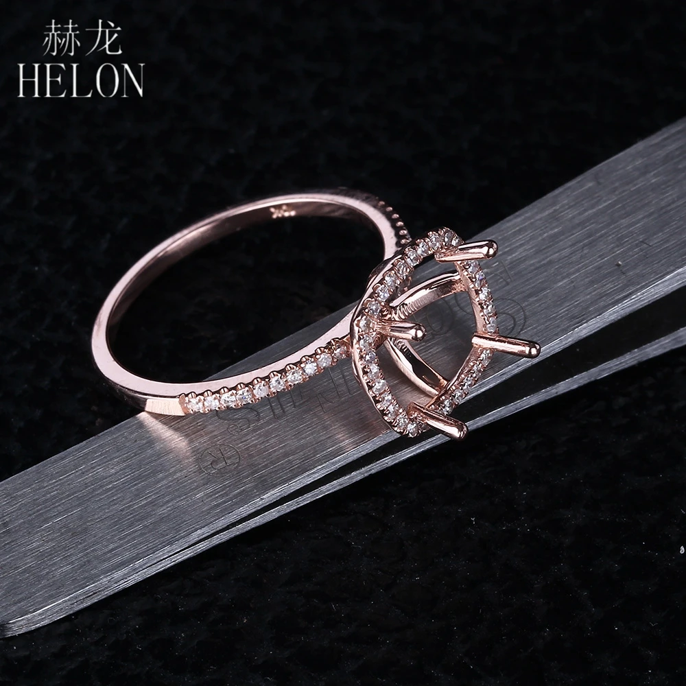 

HELON 8.5x8.5mm Cushion Cut Solid 14K Rose Gold AU585 Natural Diamonds Engagement Semi Mount Ring Women Trendy Fine Jewelry Gift