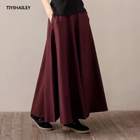 tiyihailey free shipping 2020 new vintage long maxi a line skirts women elastic waist winter spring wool thick warm black skirts