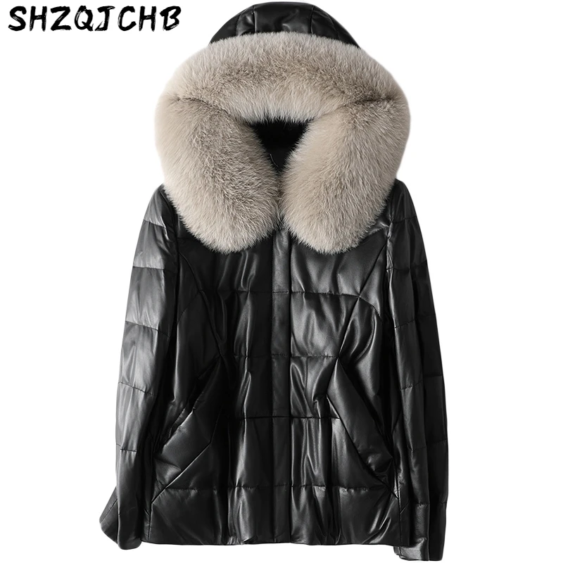 

JCHB 2021 Winter Genuine Leather Jacket Women Clothes Real Fox Fur Collar Sheepskin Coat Female Down Jackets HQ20-SDY2101B KJ