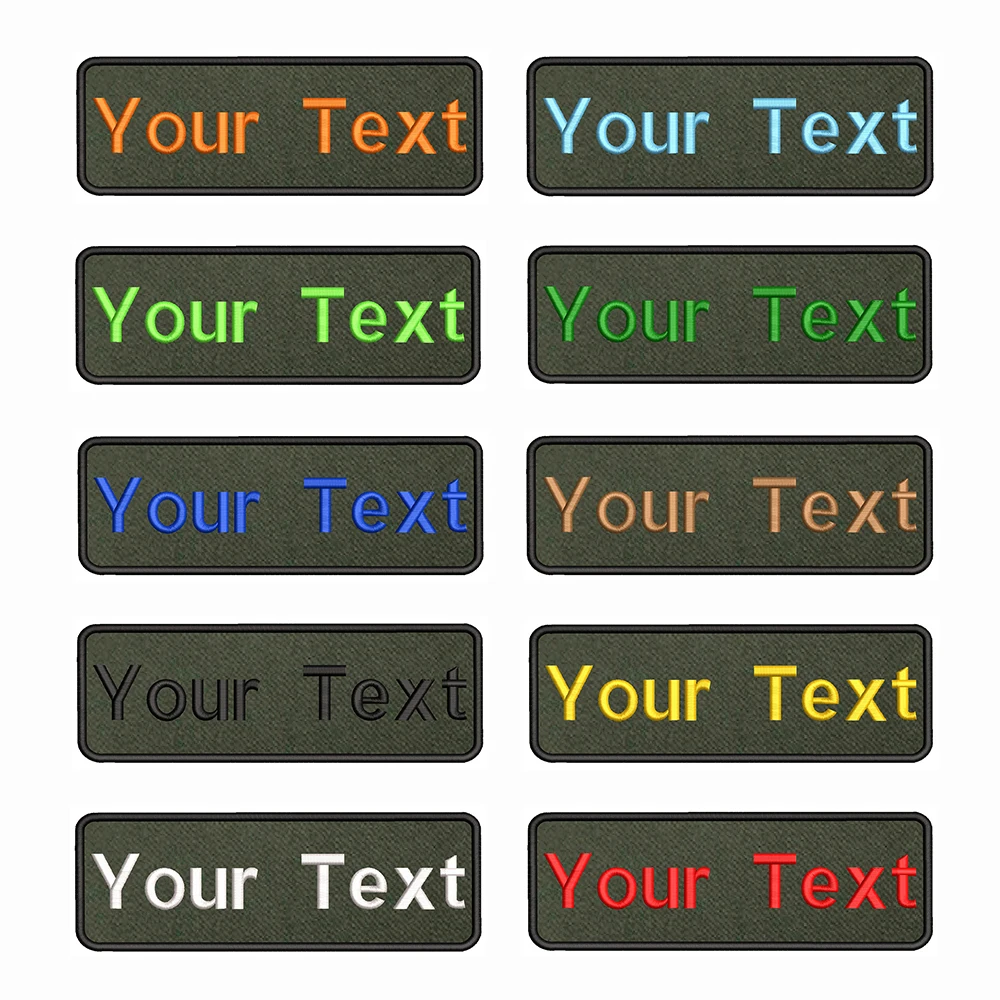 

20X7cm Army Green background Embroidery Custom Name Text Patch Stripes badge Iron On Or Velcro Backing Patches For Clothes