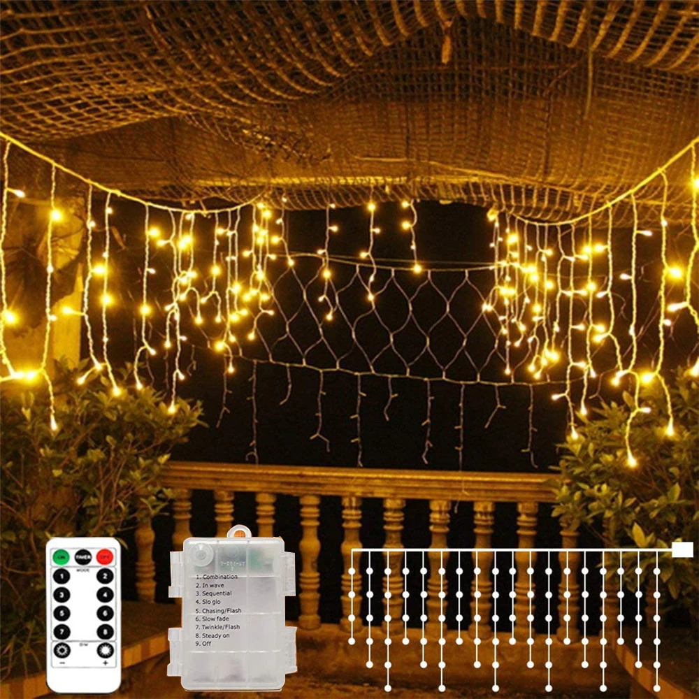 

LED Fairy Light String 16lines 96leds Christmas Icicle Curtain Light for Wedding New Year Holiday Home Party Courtyard Decor