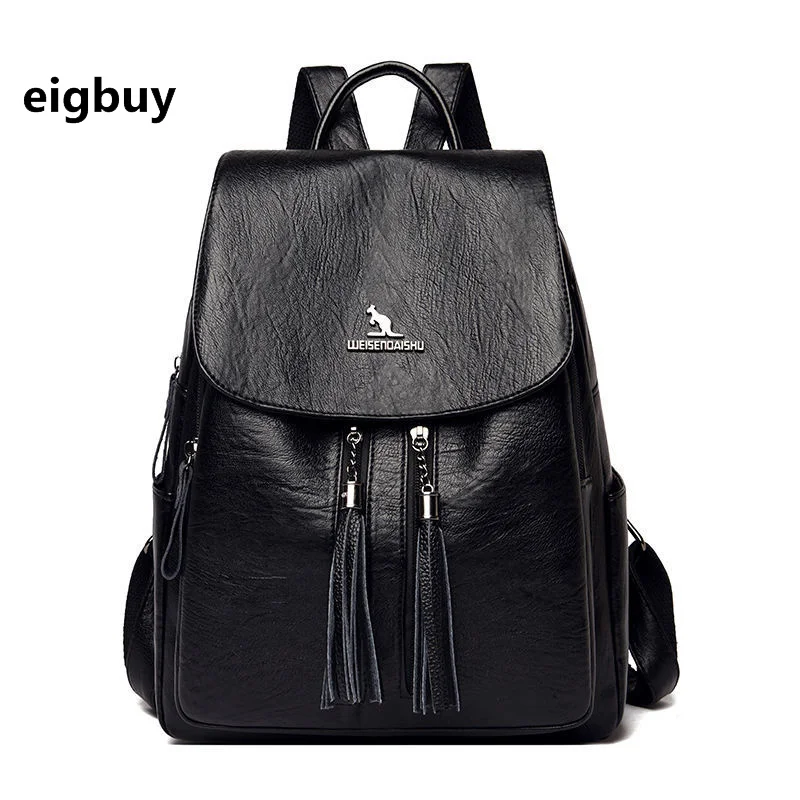 

Классический кожаный рюкзак для женщин, новинка 2021, модный рюкзак, Вместительная дорожная сумка, мягкая кожаная сумка для мамы, школьный пор...