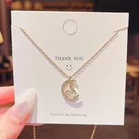2021 new super moon crystal pendant titanium steel necklace female fashion personality exquisite collarbone chain
