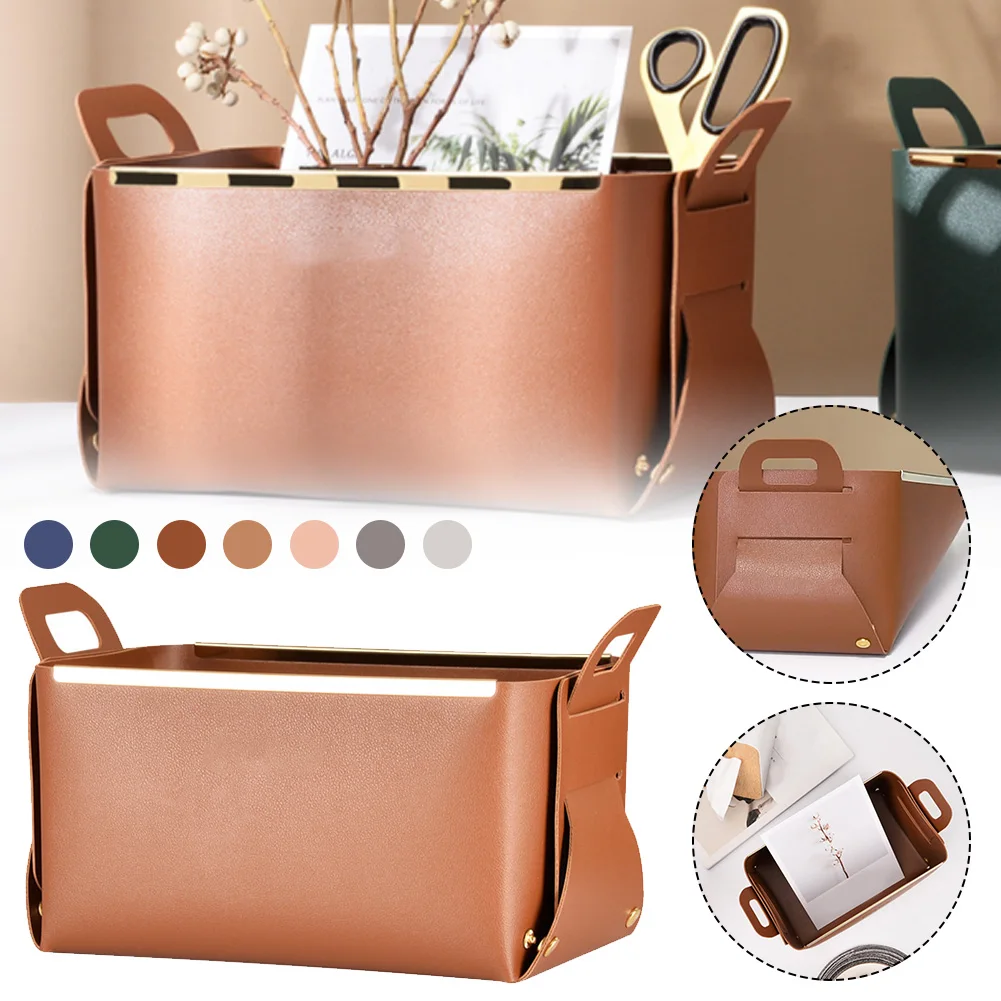 

Leather Storage Bag with Handlebar Travel Makeup Cosmetic Bag Home Office Living Room Table Organizer for Men Women Girls