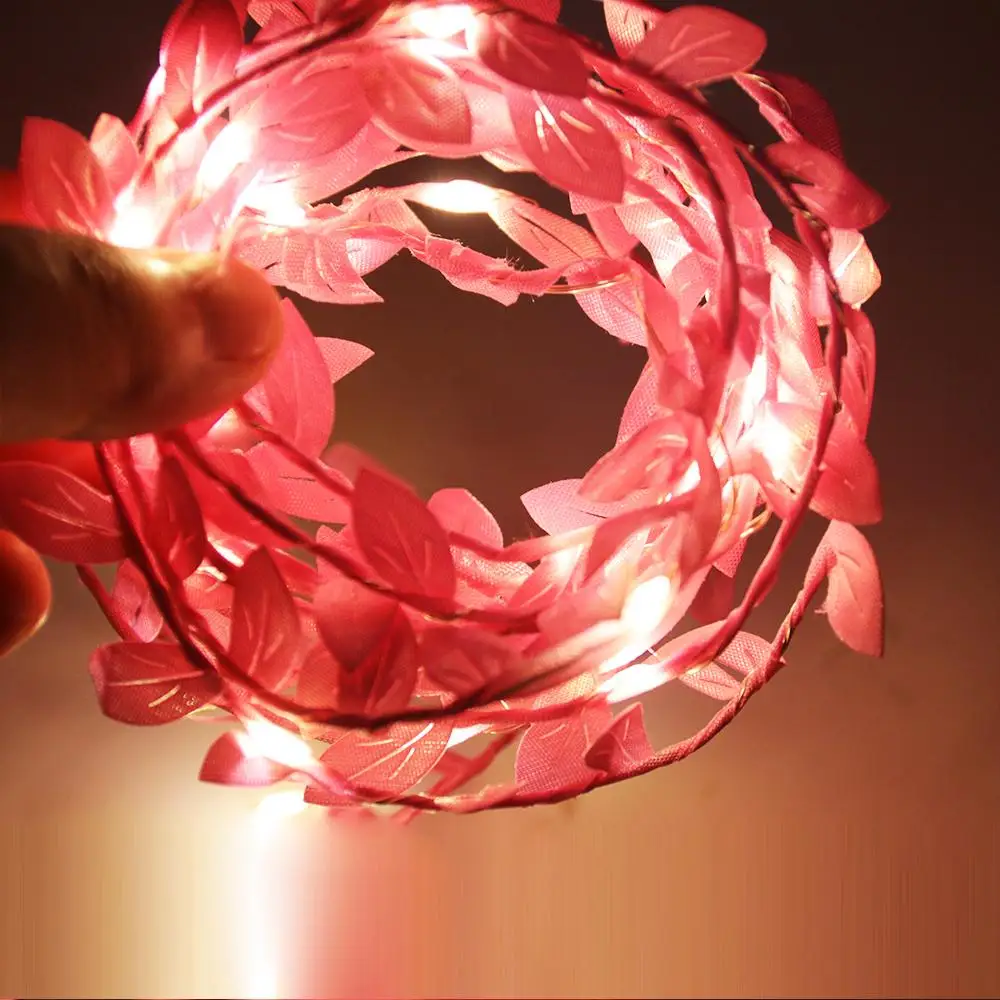 

Led Leaf String Lights Garland Curtain Flexible Copper Wire Leaves Lamp For Christmas New Year Wedding Party Decorative Lights