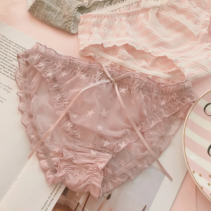 3 шт. милые Лолиты Kawaii сексуальные Мягкие сетчатые пряжа средней талии кружевные трусики милое нижнее белье принцессы хлопковые трусики с рюшами