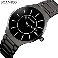 mens business leisure ultra thin quartz watch black simple steel band waterproof gift watch