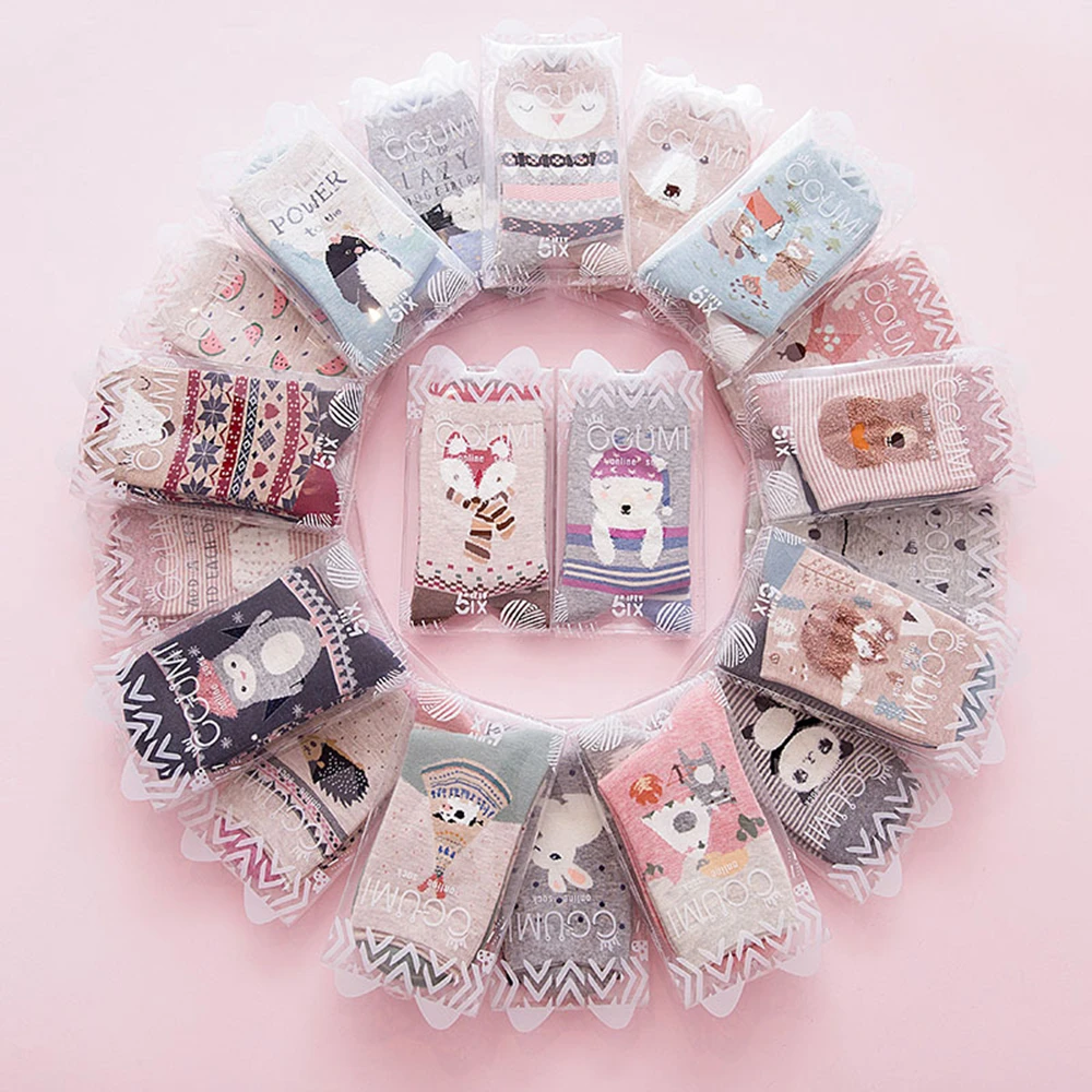 Носки женские/мужские короткие хлопковые с мультяшными животными 2 шт.|socks cute|short