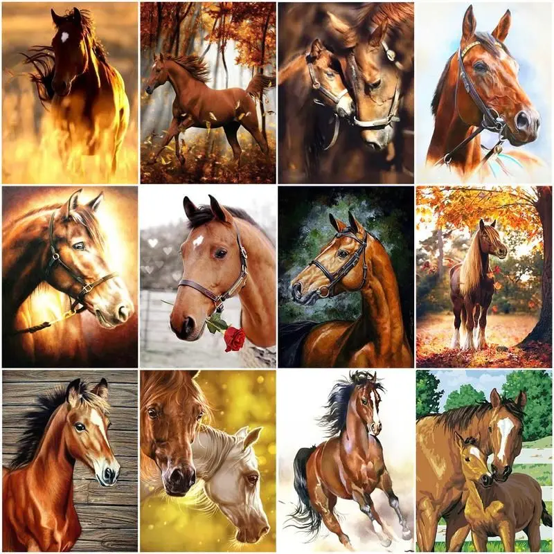 

CHENISTORY Picture By Numbers For Kids Art Oil Painting Horse Animal Drawing Canvas Acrylic Handpainted Gift Home Decor