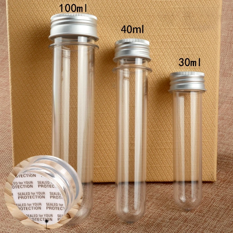 10pcs lab 30/40/65/100ml cylindrical PET tube bottle mask candy rubber capsule shoelace data line plastic bottle Screw tubes