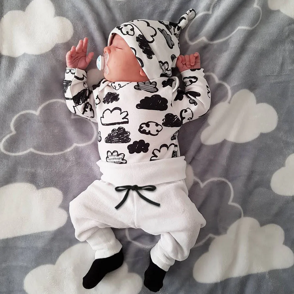 

Newborn Infant Baby Girl Clothes Boy Cloud Print T Shirt Long sleeve Tops+Pants Set Baby Outfits Kids Clothes bebes