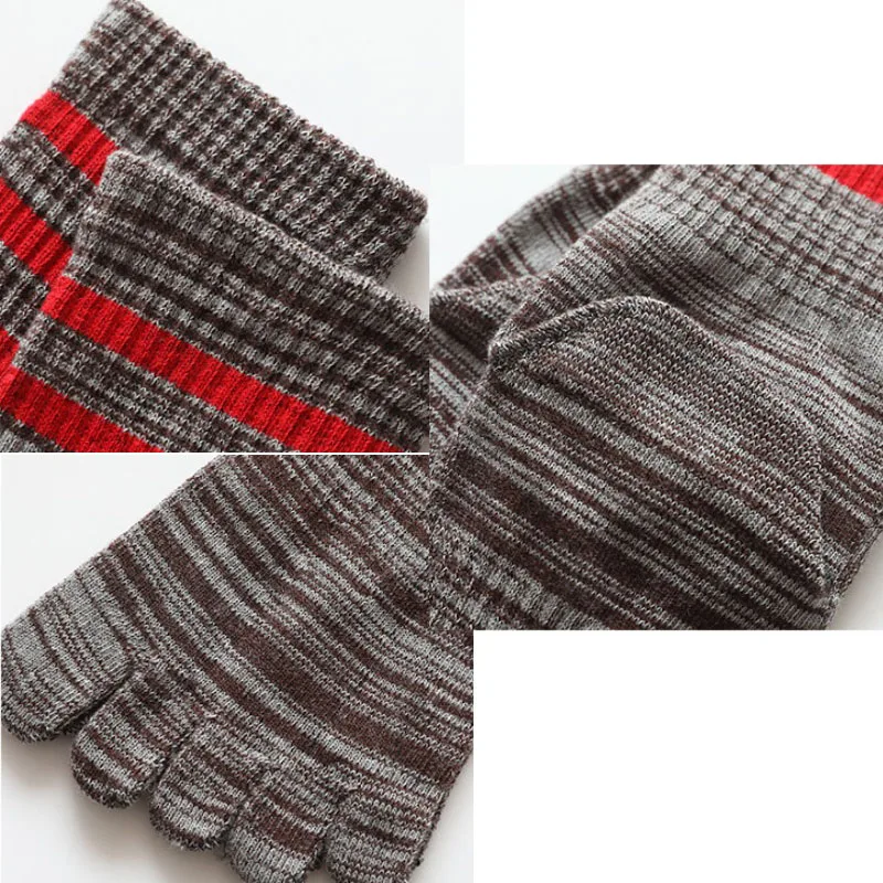 5 Pairs Large Size Harajuku Five Finger Socks Men Boy Pure Cotton Striped Long Socks Fashion Mid Calf Socks with Toes Size 40-46