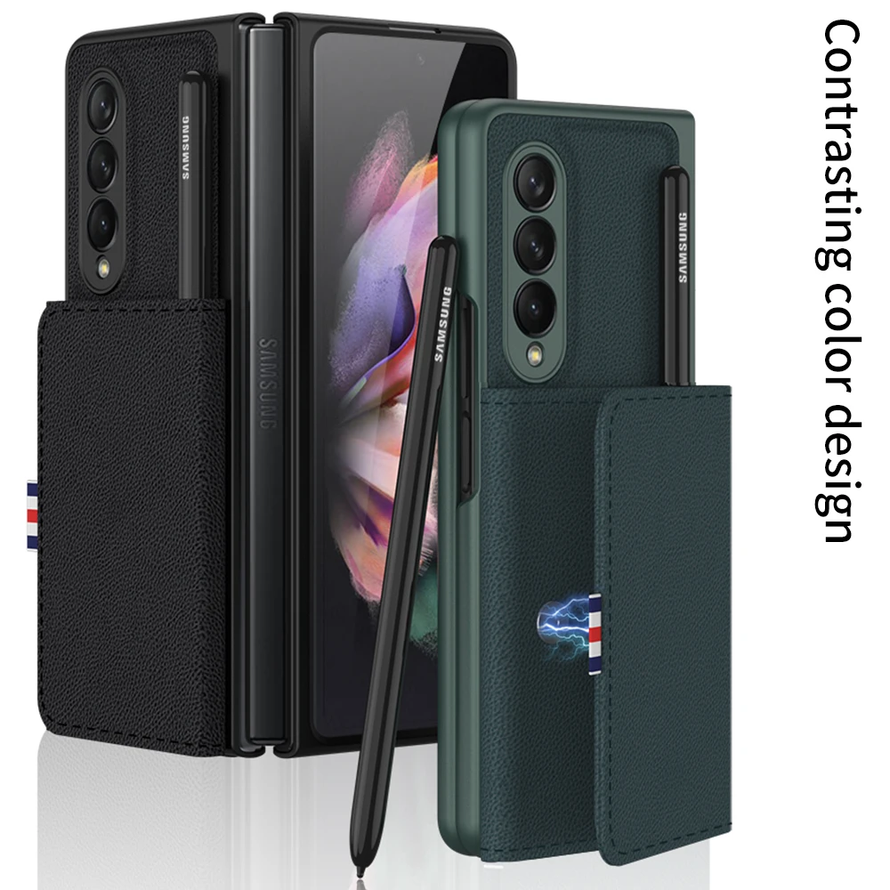 Funda plegable para S Pen Edition para Samsung Galaxy Z, carcasa con 3 ranuras para tarjetas, billetera con atracci&oacute;n magn&eacute;tica y S Pen Slot Only Case-2