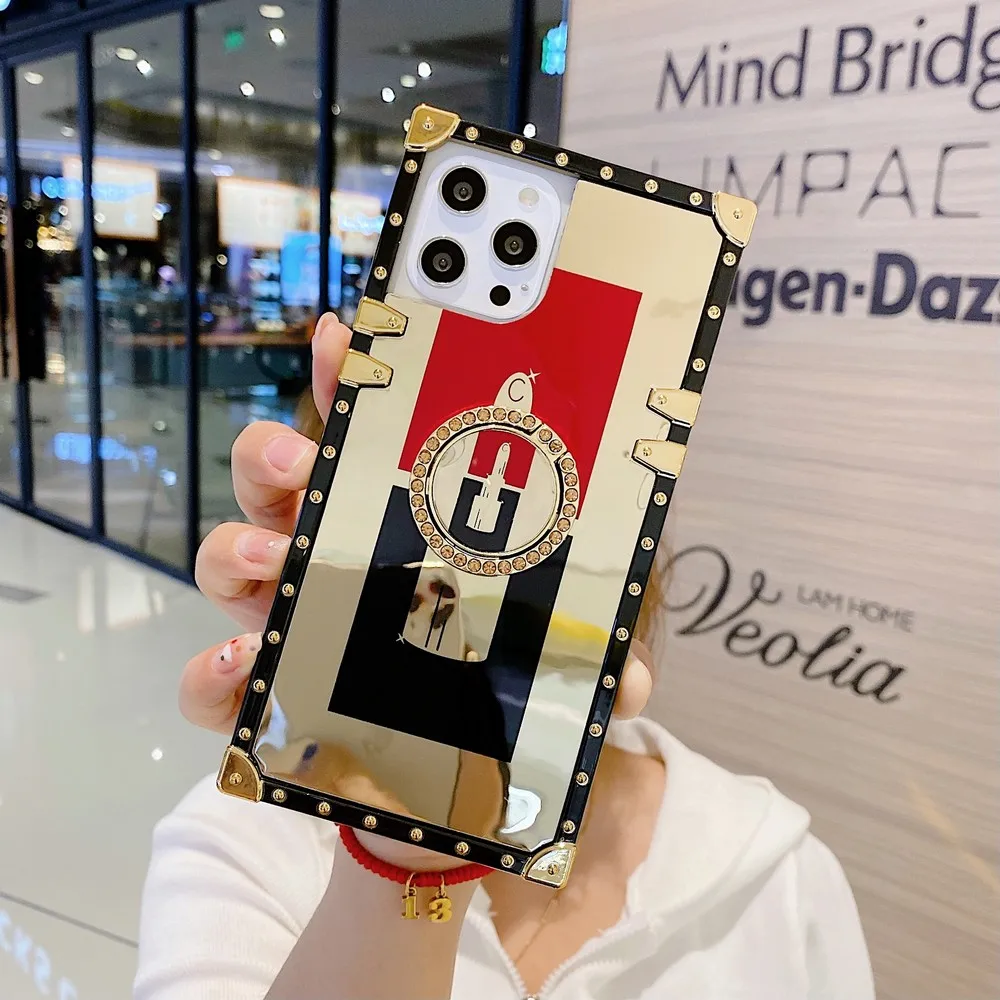 

Luxury square red Lipstick Lips case For VIVO Case X 9 S plus 20 V 11 pro Y 66 67 83 85 93 R 15 X I 23 50 17 30 27 holder cover