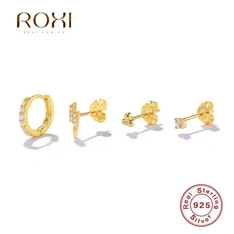 

ROXI 4pcs Classic Clover Lightning Circle Combination Earrings For Women 925 Sterling Silver Stud Earrings Jewelry Pendientes
