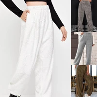 high waist solid color warm home trousers pants loose women ankle tied fluffy pants