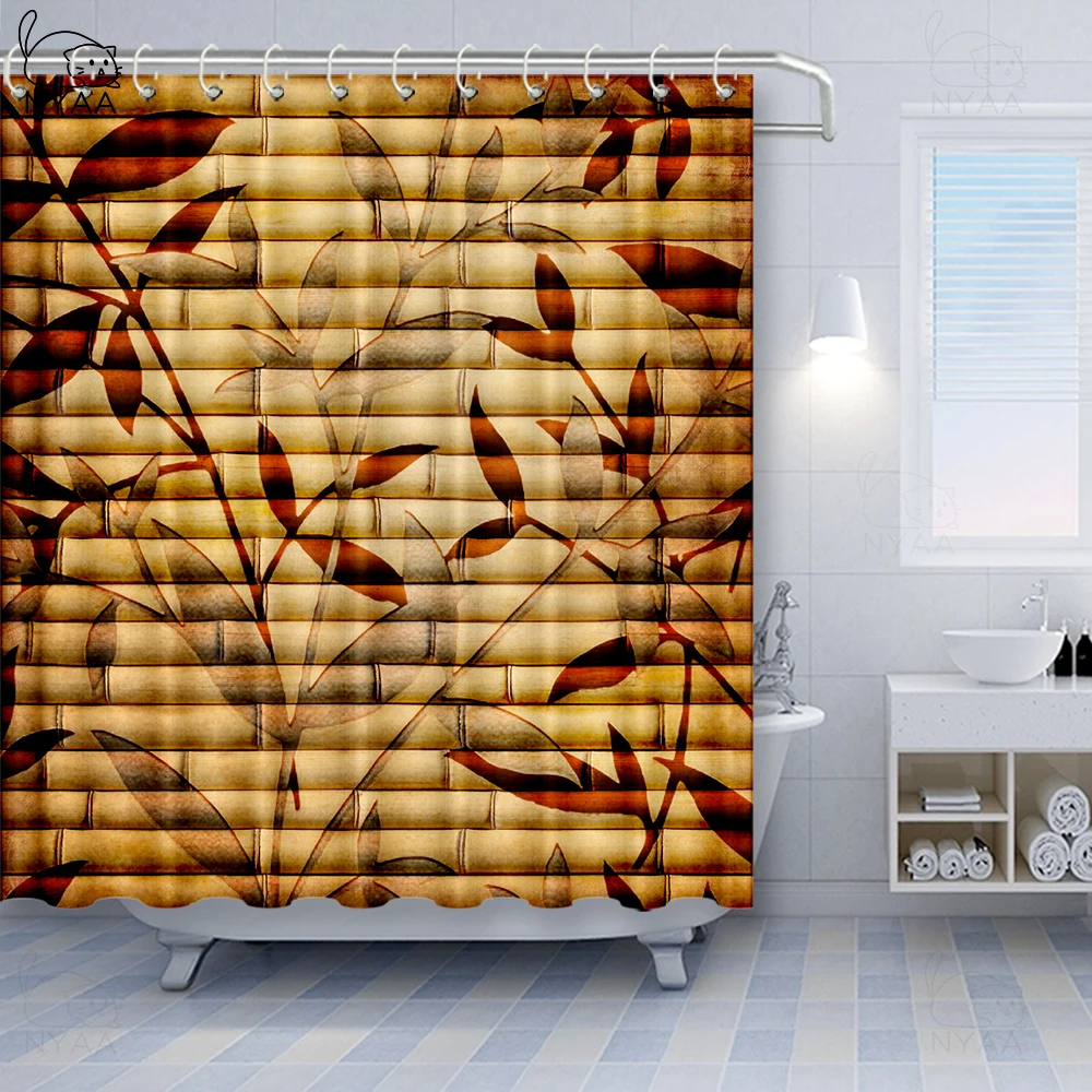 

NYAA Spa Decor Stall Shower Curtain Composition Bamboo Tree Floor Mat Orchid Stones Yoga Greenery Fabric Bath Curtains
