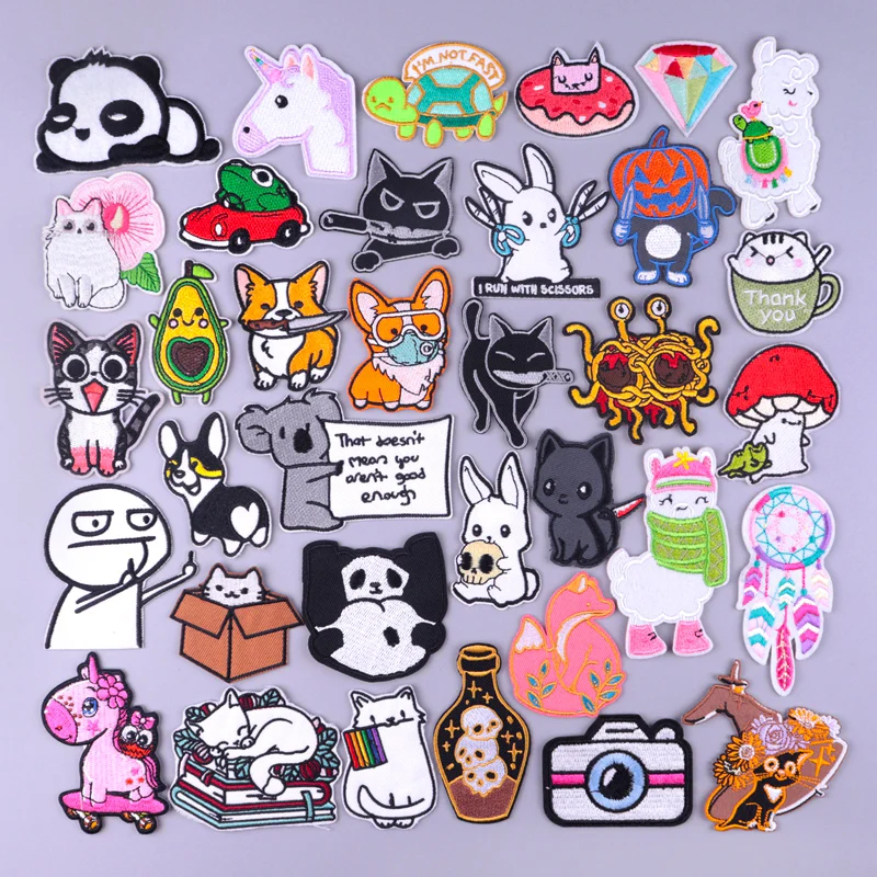 Мультяшная аппликация с милыми животными вышитые нашивки на одежду кошка корги