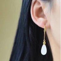beautiful 925 silver with natural white jade earrings exquisite fashionable jewelry fine holiday gift accessories