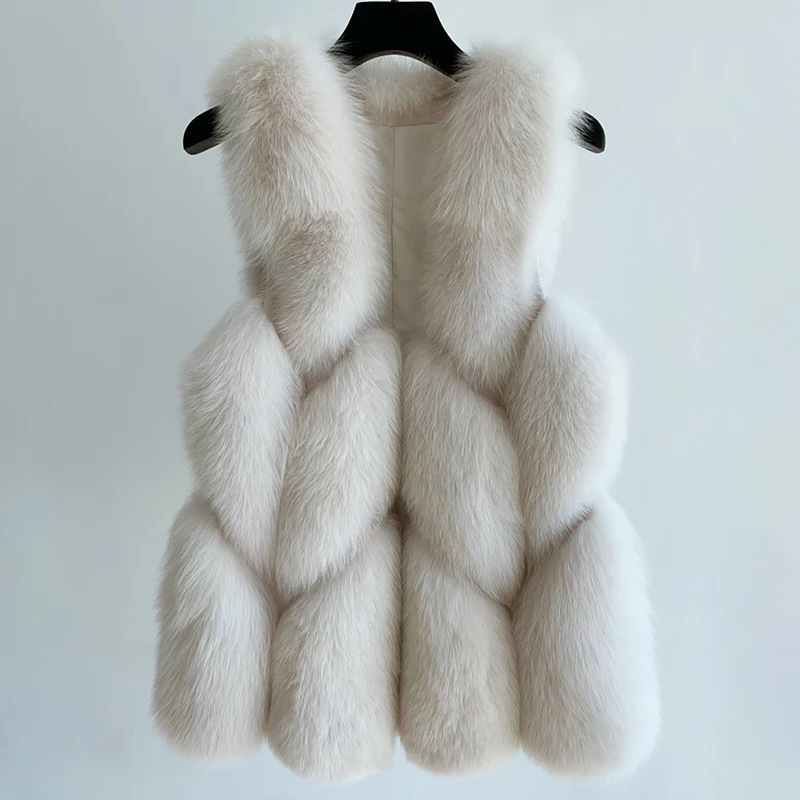 

FURSARCAR Fashion Fluffy Fox Fur Long Vest With Pockets Women Natural Real Fox Fur Jacket New Winter Street Warm Outerwear