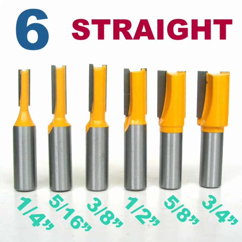 

6 Pcs/Set Woodworking Tool Double Edge Shank Straight Router Bit Trimming Cutter