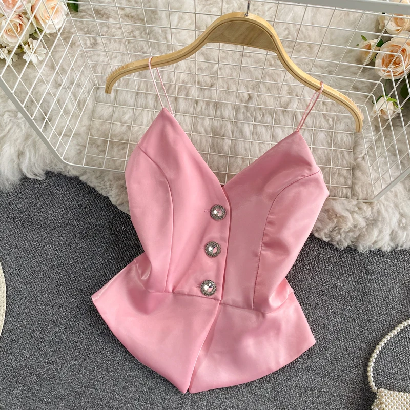 Сексуальный женский топ с баской симметричный сексуальный на бретелях оборками