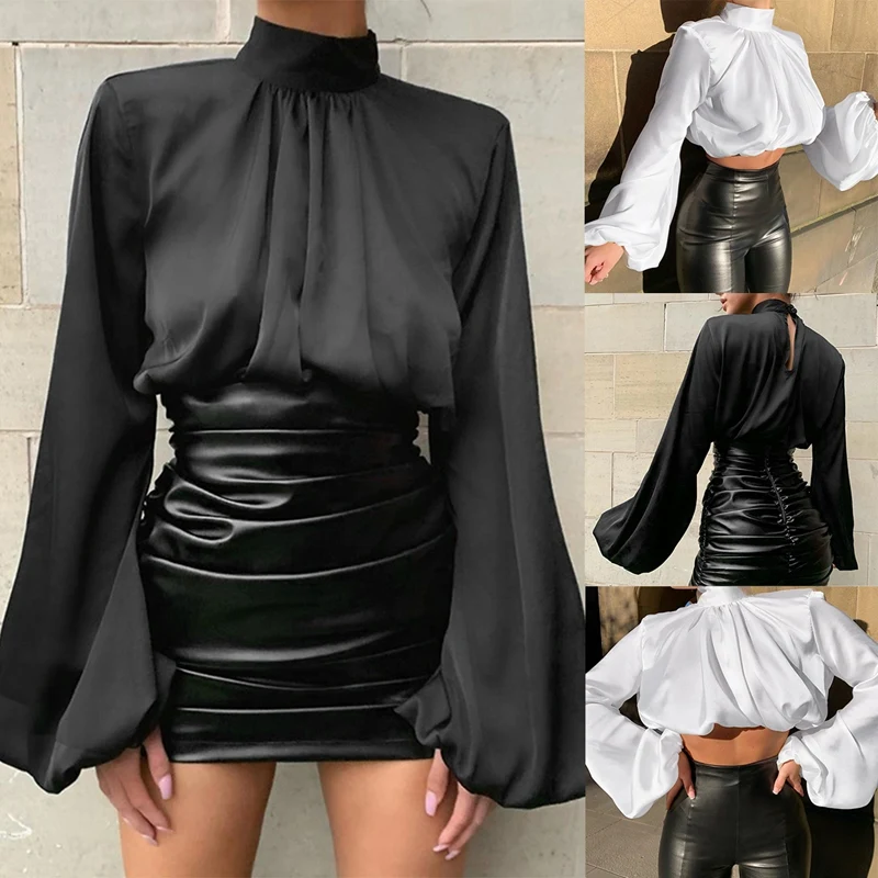 

Women's Long Puff Sleeve Tops Shirt Spring Solid Color Fashion Elegant Shirts and Tops Women Clothes