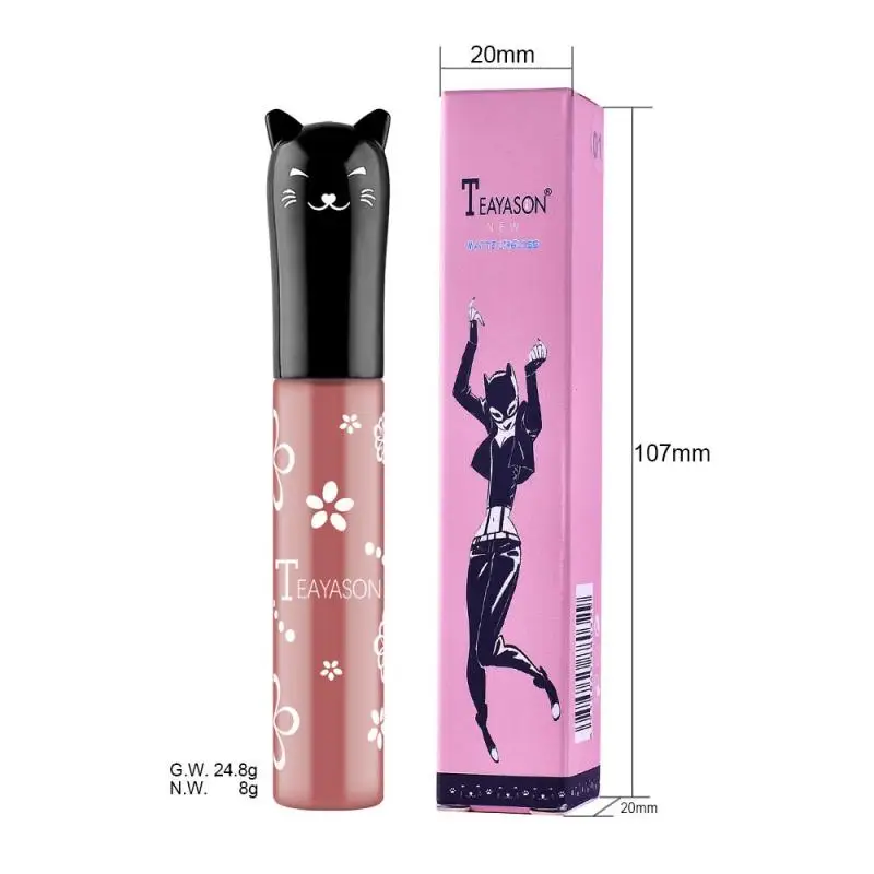 

10 Colors Matte Lip Glaze Student Cute Kitten Matte Dry Non-stick Cup Non-fading Waterproof Lipstick Lip Gloss Make Up TSLM1