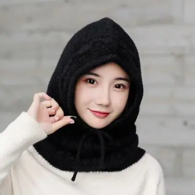 Зимние шерстяные вязанные шарф и шапка набор бини женский шарф Skullies Beanies шапки для женщин шапка s Gorras Bonnet маска цельная шапка