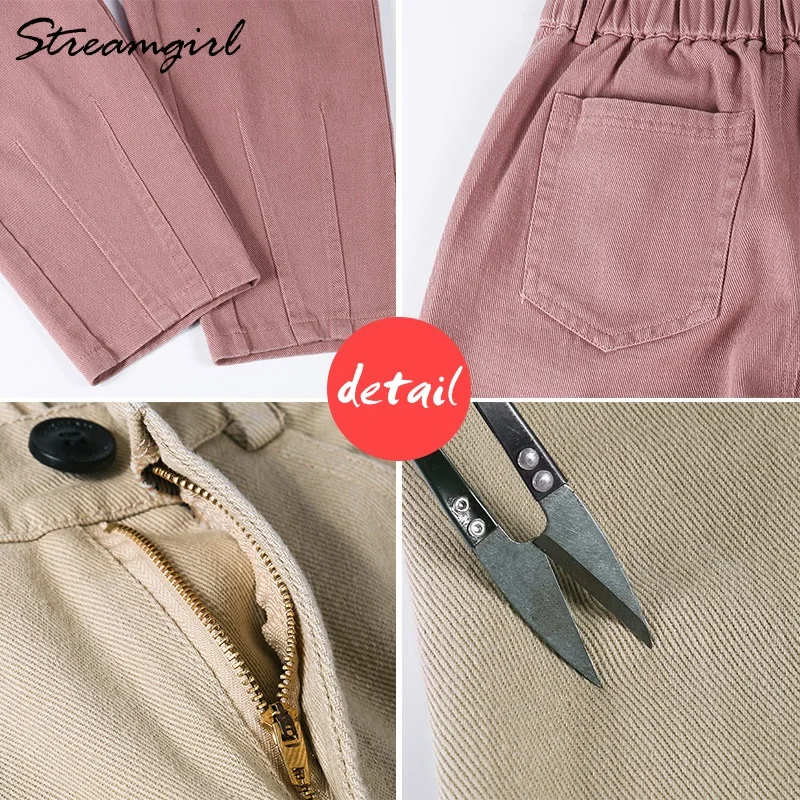 

Women's Cargo Pants Women Summer High Waist Khaki Women's Trousers Beige Cotton Loose Harem Pants For Women Pantalon Cargo Femme