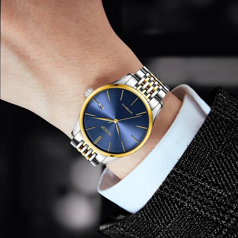 

Relogio Masculino AESOP Top Brand Luxury Men Mechanical Watch Waterproof Stainless Steel Casual Business Men Watch Calendar Saat