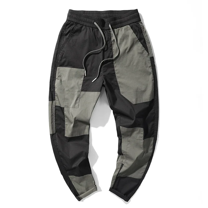 

Luren Overalls Men's Loose Fashion Brand Summer 2021 New Stitching Sports Casual Lace Up Long Pants Men's Korean Fashion