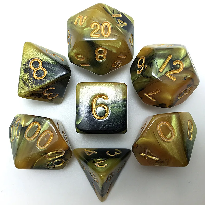 Новые 7 шт./компл. разноцветные золотые цифровые кости SetRPG d4 d6 d8 d10 d % d12 d20|dice d4|d20