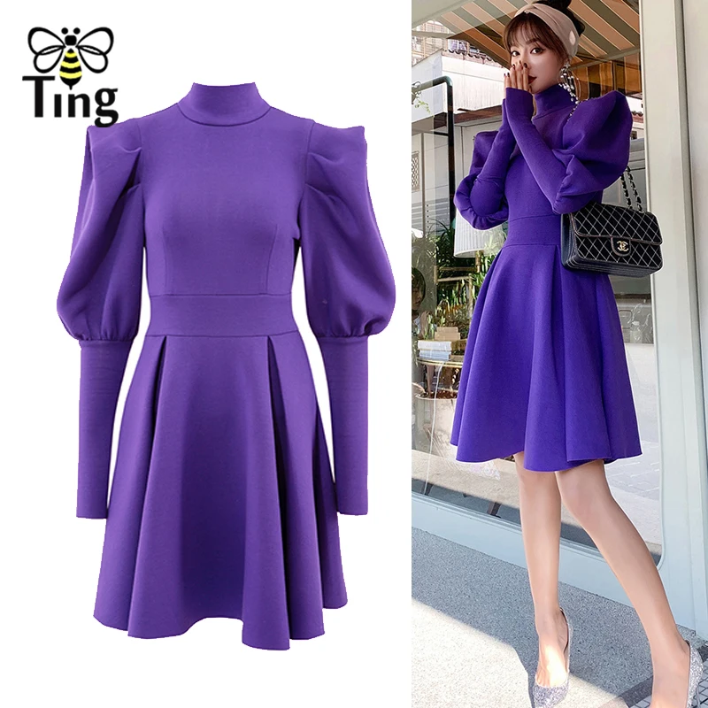 Женское Короткое платье-трапеция с пышными рукавами и высокой талией | Женская