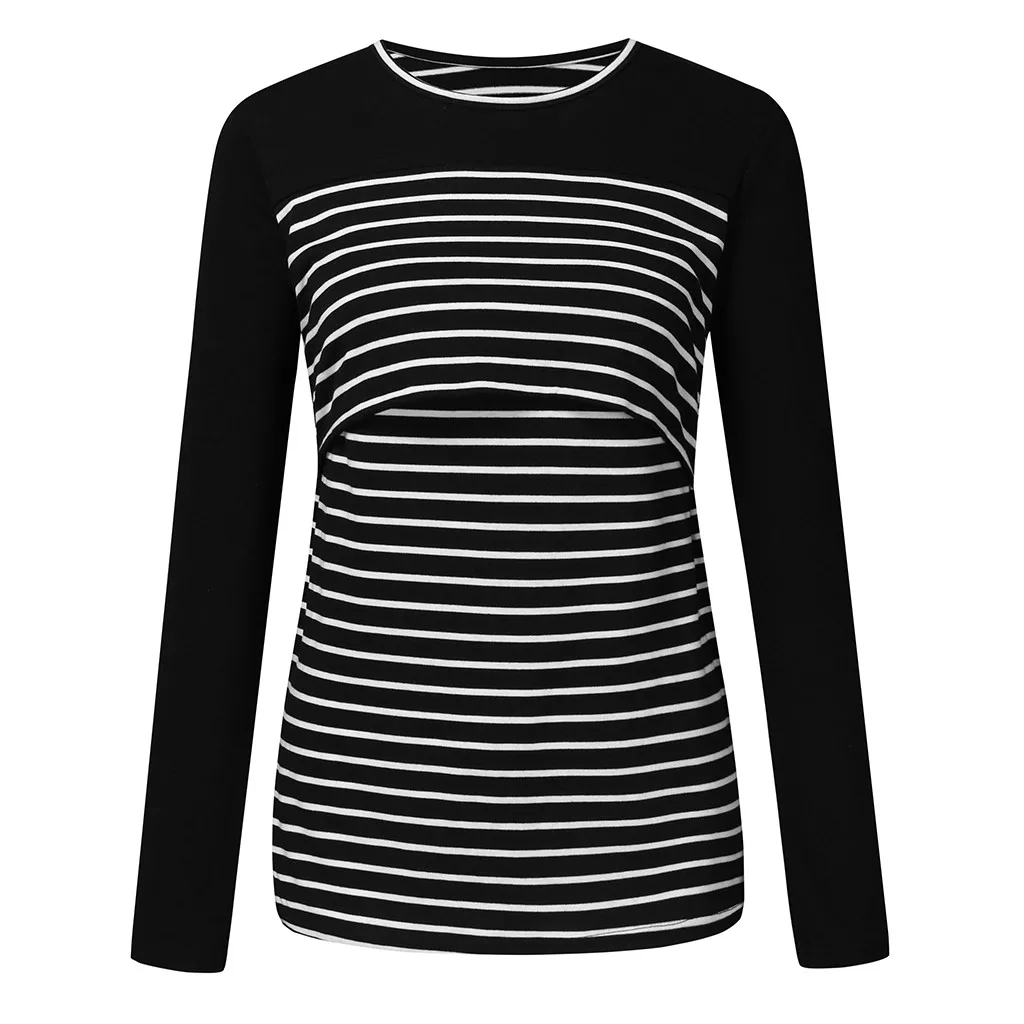 2020 Одежда для беременных зимняя одежда в полоску с круглым вырезом кормящих мам