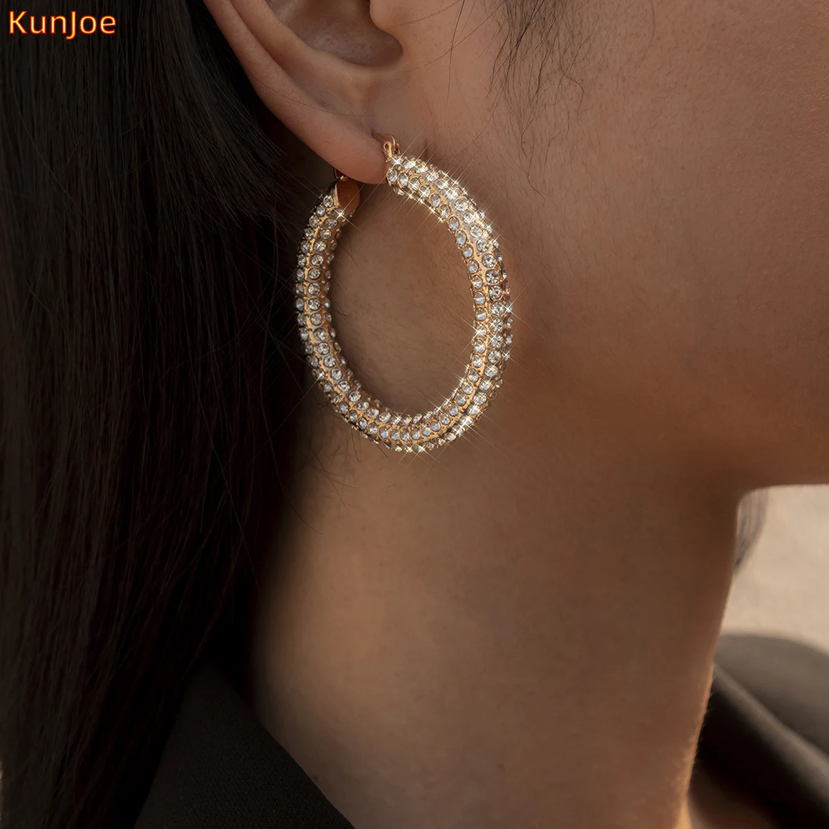 

KunJoe Vintage Luxury Pendant Earrings Punk Hoop Earrings Set for Women Big Circle Steampunk Ear Clip Girl Fashion Jewelry Drop