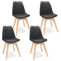 modern style dining chairs 4pcs shell chairs plastic lounge chair with soft padded seat solid wood legs coffee chair for kitchen