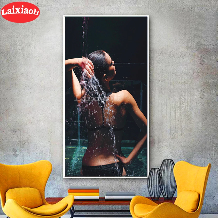 3d круглая квадратная Алмазная вышивка задний вид женщины в душе Сделай Сам