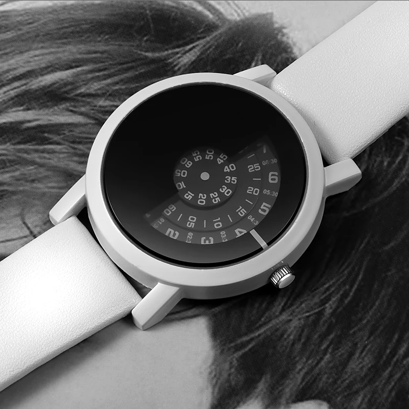 Фото Уникальные Модные Поворотные Часы для пары Стильные кварцевые часы с кожаным