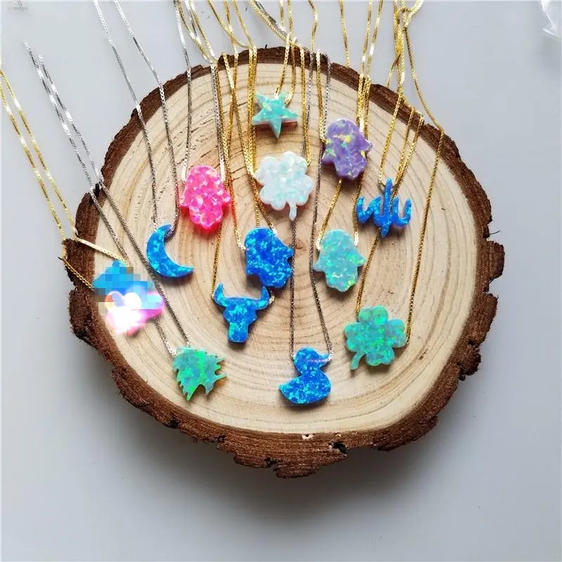 

Заводской процесс 925 Серебряный Опал Хамса ожерелье опал звезда опал Рождественская елка различные формы Опал ожерелье для подарка