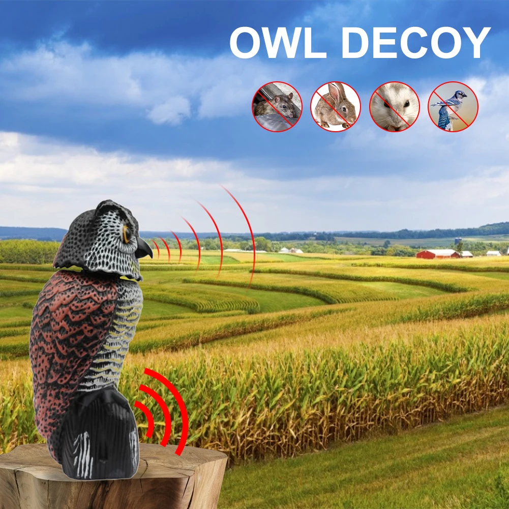 

SALE Realistic Bird Scarer Head Rotating Sound Owl Prowler Bait Protection Repellent Pest Control Scarecrow Garden Backyard Move