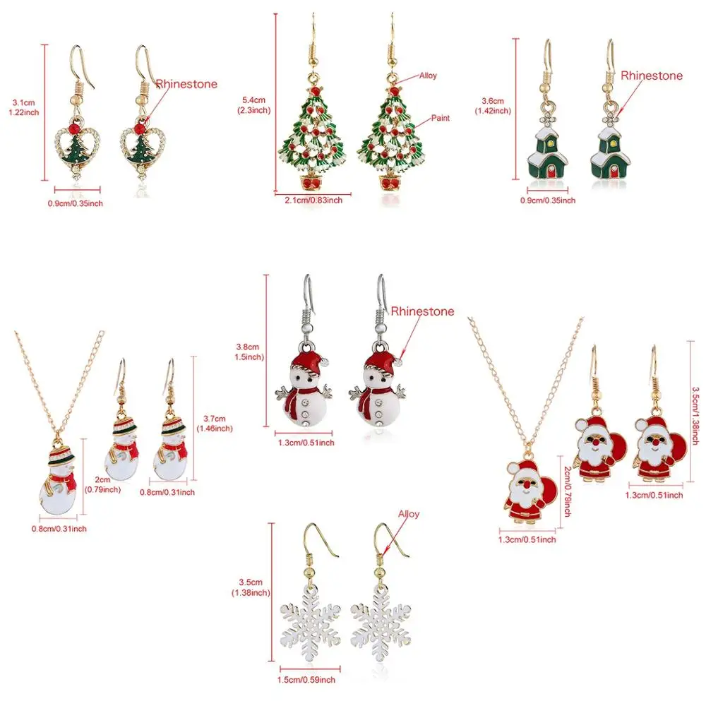 10pairs Earring Necklace Christmas Decor Santa Claus Eardrop Pendant For Home 2019 Navidad Ornament Xmas Gift | Дом и сад