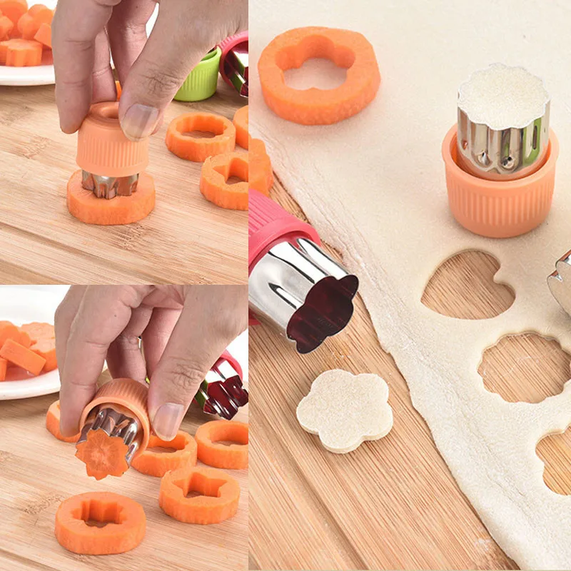 1/2Pcs Stainless Steel Cutters Kitchen Gadgets Cook Tools Fruit Cutting Die Plastic Handle Star Heart Shape Vegetables Cutter