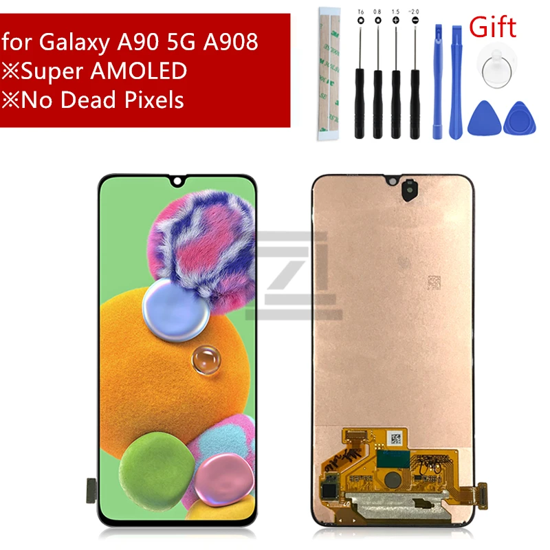 Super AMOLED para Samsung galaxy A90 5g lcd A908F/DS A908B A908N, montaje de digitalizador con pantalla t&aacute;ctil, piezas de repuesto-0