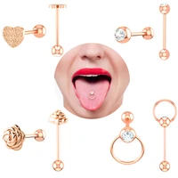 1 4pcs tongue ring flower stud earrings barbell piercing bar stainless steel cartilage earring helix for women body jewelry 14g