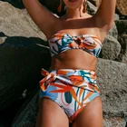 2021 сексуальные женские купальники, женское бикини-бандо, комплект бикини с высокой талией, Цветочный купальник, бикини, купальный костюм, пляжная одежда, купальники